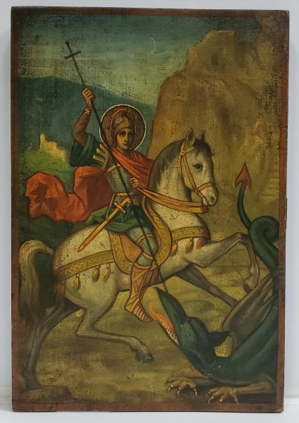 Icoana Sf. Gheorghe Ucigand Balaurul, Atelier Romanesc, Secol XIX
