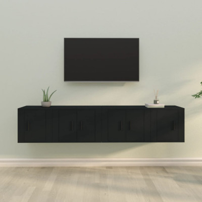vidaXL Set dulap TV, 4 piese, negru, lemn prelucrat foto