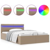 Cumpara ieftin Cadru pat hidraulic lada LED cappuccino 140 x 200 cm piele eco