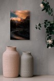 Tablou Canvas, "Drumul șerpuitor spre munții luminați", Norii, Munți, Drum, Apus, Umbre, Lumini, Peisaj, Sinuozitate, Răsărit, Misterios, 26 x 39 cm,