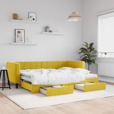 Cumpara ieftin Pat de zi cu extensie și sertare, galben, 80x200 cm, catifea