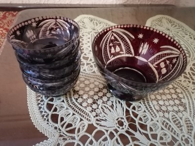 Obiecte din cristal rubin și alb made in RSR vintage foto