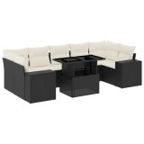 Cumpara ieftin Set mobilier de gradina cu perne, 8 piese, negru, poliratan