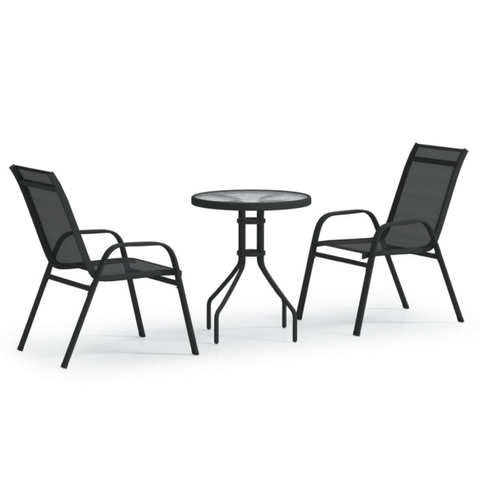 Set mobilier bistro de gradina, 3 piese, negru