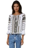Bluza dama RA25 alb/bej , marimea 3XL, Casual, Bumbac