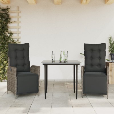 vidaXL Set mobilier de grădină cu perne, 3 piese, gri, poliratan 3213420 foto