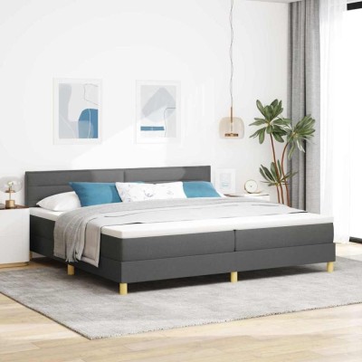 vidaXL Pat boxspring cu saltea Gri &amp;icirc;nchis 200 x 200 cm țesătură 3338868 foto