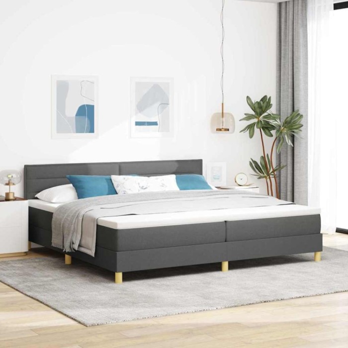 vidaXL Pat boxspring cu saltea Gri &icirc;nchis 200 x 200 cm țesătură 3338868