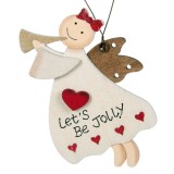 Ornament Brad Crăciun, Vintage, Inger Lemn, 9cm, Alb/Roșu, Oem