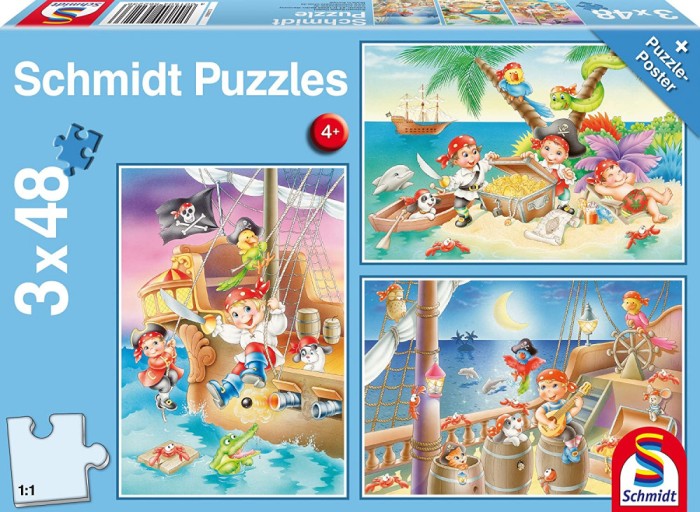 Puzzle 3x48 piese+1 poster inclus, tema Bande de pirati, SCHIMDT