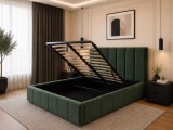 Pat 180x200 cm Tapitat Lada Depozitare Somiera Metalica Gri Stofa Premium Design Modern