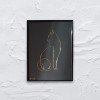 Tablou cu pisică, sculptura din fir continuu de sarma placata cu aur, 16&times;21 cm