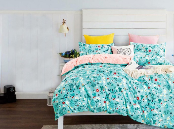 Lenjerie de pat pentru o persoana cu 2 huse de perna dreptunghiulara, Javiera, bumbac mercerizat, multicolor