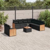 Gossi set canapele de gradina cu perne, 10 piese, negru, poliratan