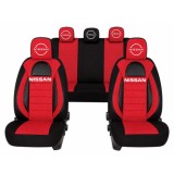 Set Huse Scaune Universale Racing, Visiniu cu Negru Personalizate cu Nissan Nou