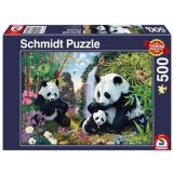 Puzzle 500 piese, Familia panda la cascada, Schimdt