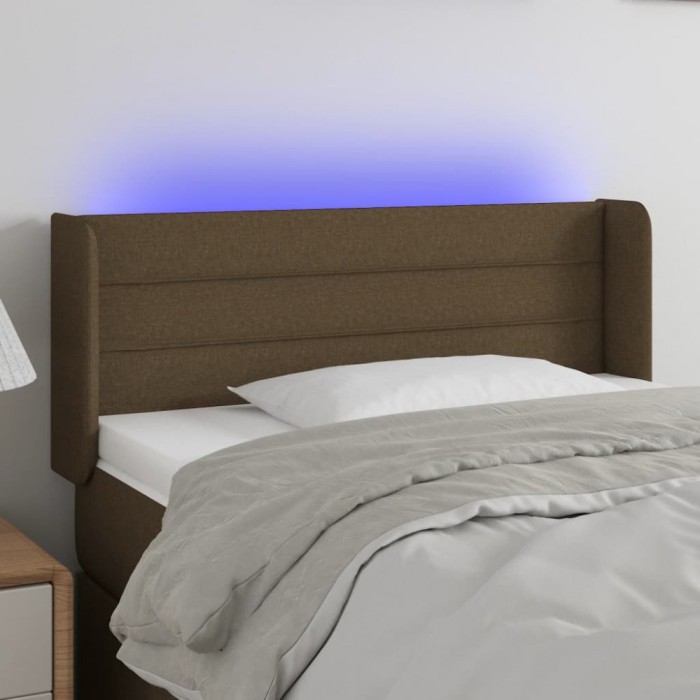 vidaXL Tăblie de pat cu LED, maro &icirc;nchis, 93x16x78/88 cm, textil 3123361