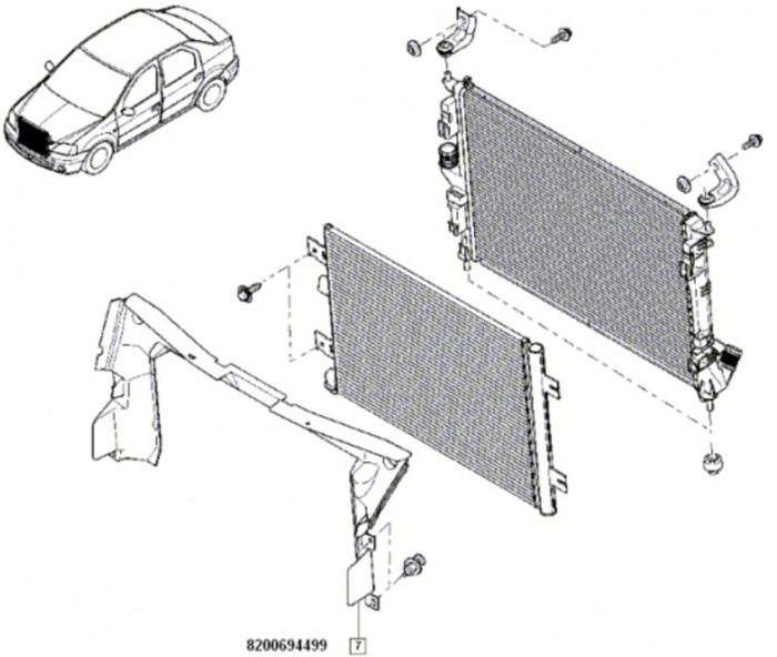 Deflector aer radiator model benzina cu AC Logan / Sandero 1.4/1.6/1.6 16V 09-11