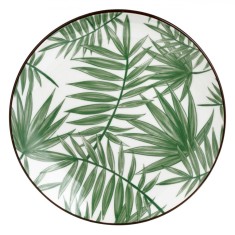 Farfurie Desert, Model Frunze, Diametru 15cm, Alb/Verde, Portelan, Compatibil Mașina de Spălat Vase, Compatibil Cuptor Microunde