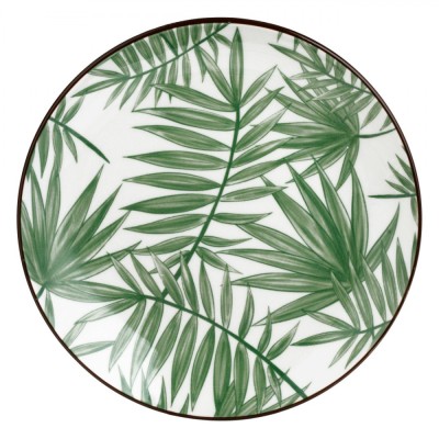 Farfurie Desert, Model Frunze, Diametru 15cm, Alb/Verde, Portelan, Compatibil Mașina de Spălat Vase, Compatibil Cuptor Microunde foto