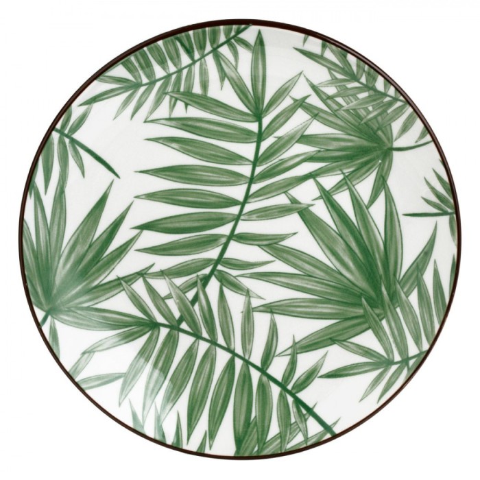 Farfurie Desert, Model Frunze, Diametru 15cm, Alb/Verde, Portelan, Compatibil Mașina de Spălat Vase, Compatibil Cuptor Microunde