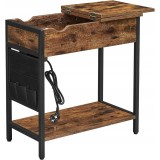 Noptiera/masa laterala, Artool, pal si otel, cu compartiment interior, buzunare depozitare, priza, USB, maro rustic, 60x31.5x60