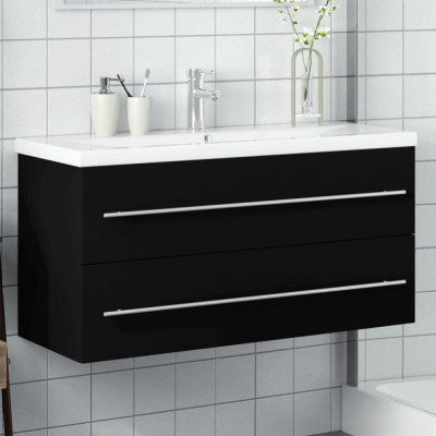vidaXL Dulap pentru chiuveta de baie, lavoar &amp;icirc;ncorporat, negru foto
