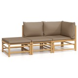 Set mobilier de gradina cu perne gri taupe, 3 piese, bambus