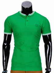 Tricou barbati, stil tunica, verde simplu, slim fit, casual - S843 foto