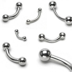 Piercing din oțel pentru sprânceană, ușor curbat, două bile, diverse mărimi - Dimensiune: 1,2 mm x 12 mm x 4 mm