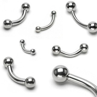 Piercing din oțel pentru spr&amp;acirc;nceană, ușor curbat, două bile, diverse mărimi - Dimensiune: 1,6 mm x 8 mm x 3 mm foto