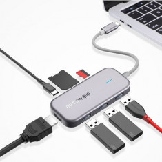 BlitzWolf BW-TH5 7in1 Hub Adapter USB-C la 3xUSB 3.0, HDMI, USB-C PD, SD, microSD