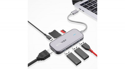 BlitzWolf BW-TH5 7in1 Hub Adapter USB-C la 3xUSB 3.0, HDMI, USB-C PD, SD, microSD foto