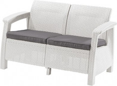 Canapea rattan 2 locuri alb-gri rece Corfu Love Seat CURVER foto