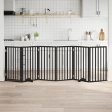 vidaXL Poartă c&acirc;ini pliabilă cu ușă 6 panouri negru, 300 cm, lemn plop