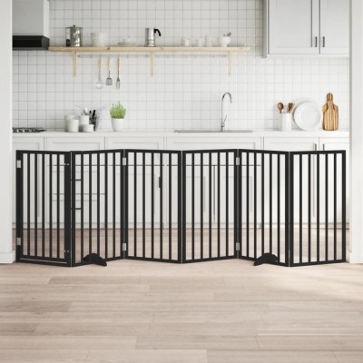 vidaXL Poartă c&amp;acirc;ini pliabilă cu ușă 6 panouri negru, 300 cm, lemn plop 352191 foto