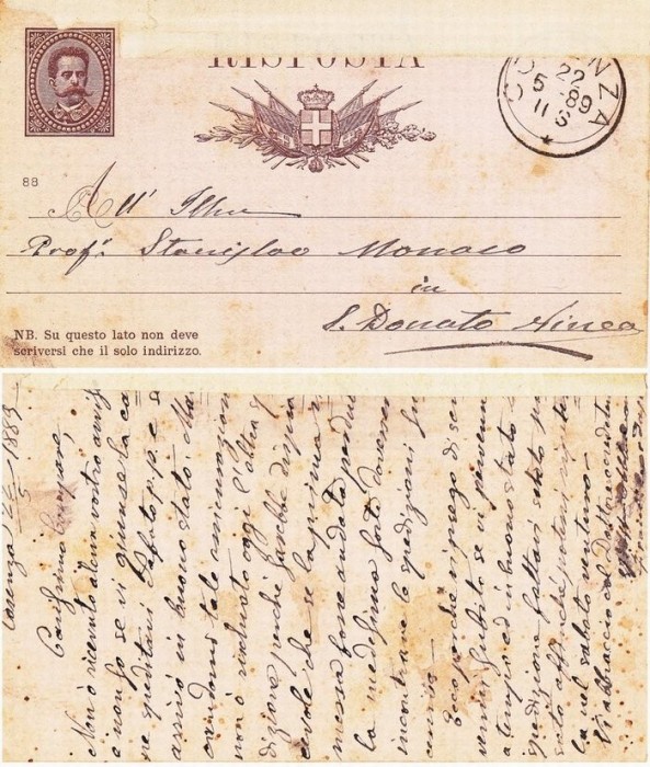 Italy 1889 Postal History Rare Old postcard postal stationery CORENZO D.408