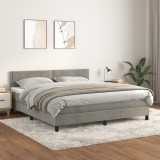 vidaXL Pat box spring cu saltea, gri deschis, 160x200 cm, catifea 3141251