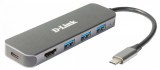 HUB extern D-LINK,porturi 3xSuperSpeed USB 3.0,1xUSB-C with data sync &amp;amp; PD-60W,1xHDMI 4k,Dual-Slot SD/microSD/SDHC/SDXC Card Reader,conec USB Type