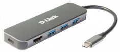 HUB extern D-LINK,porturi 3xSuperSpeed USB 3.0,1xUSB-C with data sync &amp;amp; PD-60W,1xHDMI 4k,Dual-Slot SD/microSD/SDHC/SDXC Card Reader,conec USB Type