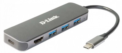 HUB extern D-LINK,porturi 3xSuperSpeed USB 3.0,1xUSB-C with data sync &amp;amp;amp; PD-60W,1xHDMI 4k,Dual-Slot SD/microSD/SDHC/SDXC Card Reader,conec USB Type foto