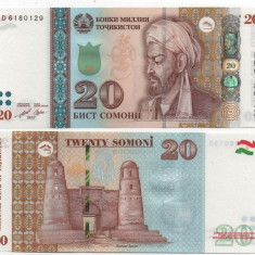 TADJIKISTAN █ bancnota █ 20 Somoni █ 2022 █ P-25e █ POLYMER █ UNC █ necirculata