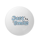 Cumpara ieftin Insigna metalica rotunda 58 mm model Just Smile cu ilustratie grafica albastra
