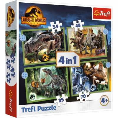 Puzzle trefl jurassic world 4in1 in lumea dinozaurilor foto