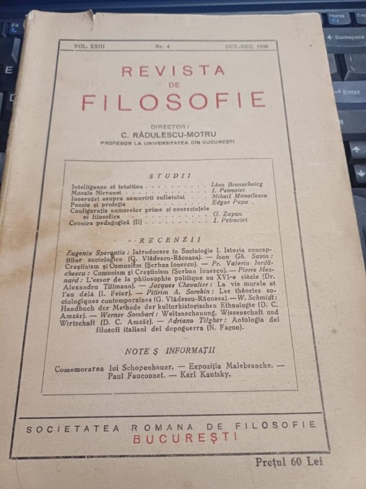 Revista de filosofie nr. 4/1938