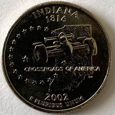 AMERICA QUARTER 1/4 DOLLAR 2002 LITERA D.(CROSSROADS OF AMERICA-INDIANA),BU foto