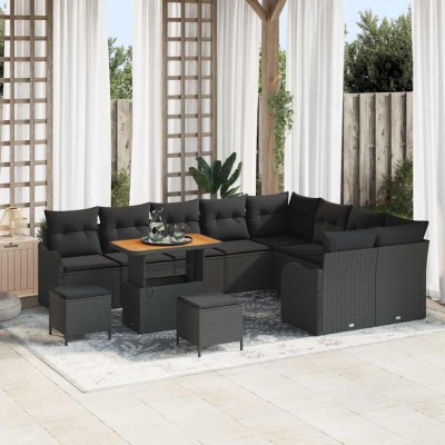 vidaXL Set de canapele pentru grădină 12 pcs Negru poliratan foto