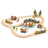 Set de tren in padure cu brazi, din lemn premium - Wild Pines Train set - Tender Leaf Toys