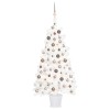 Brad Crăciun pre-iluminat artificial, set globuri, alb, 90 cm