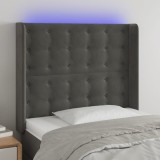 Cumpara ieftin Tăblie de pat cu LED, gri &icirc;nchis, 103x16x118/128 cm, catifea